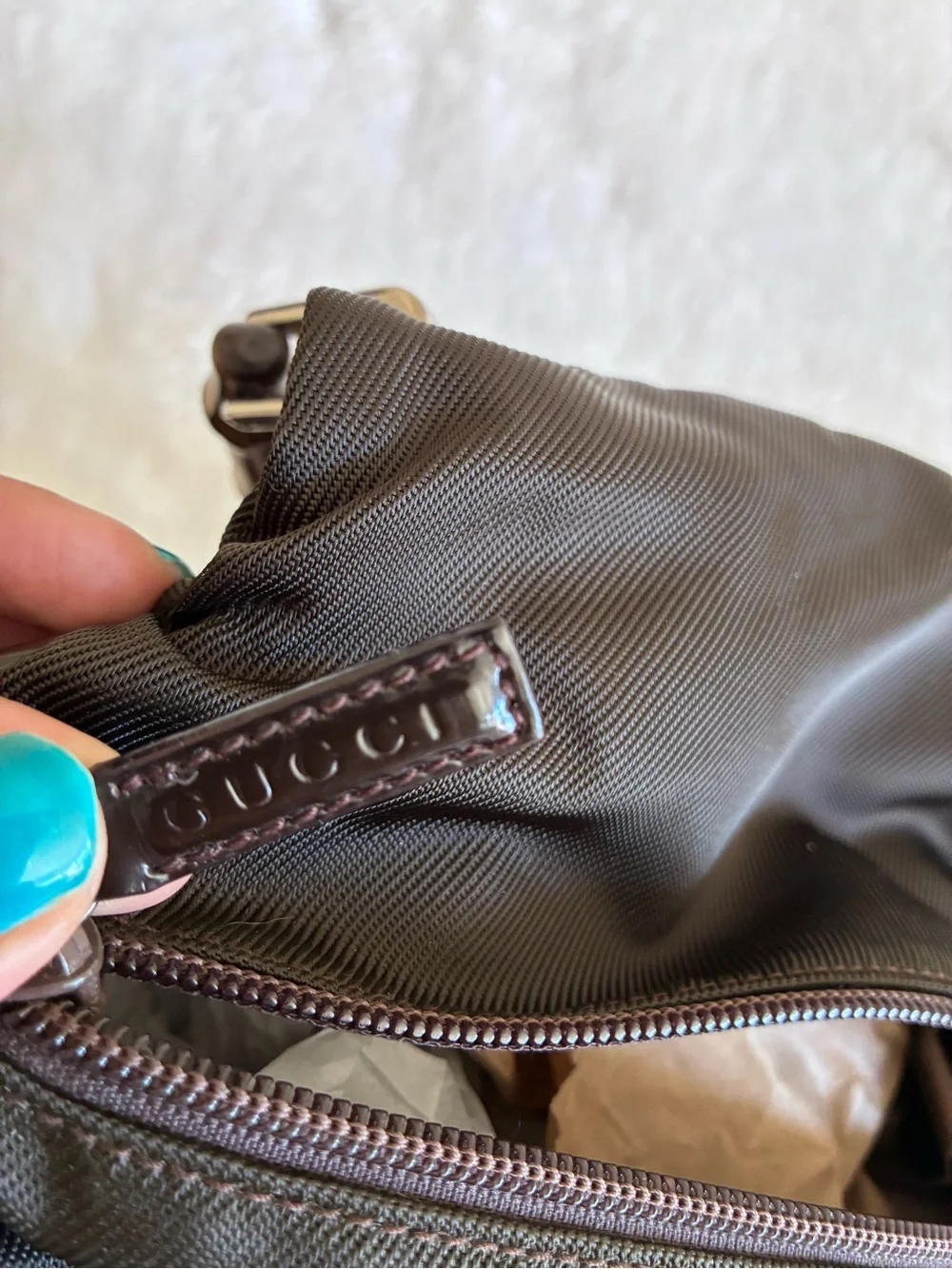 Authentic Gucci bamboo handle handbag (brown nylon)